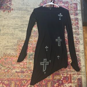 Black Dress with Cross Embellishments